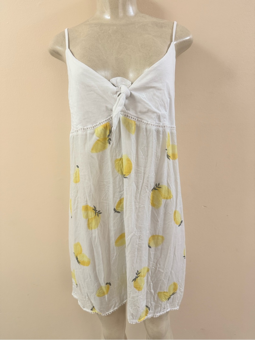 OVS Lemon Print Tie-Front Chemise Nightgown/Cover Up Like New Size L